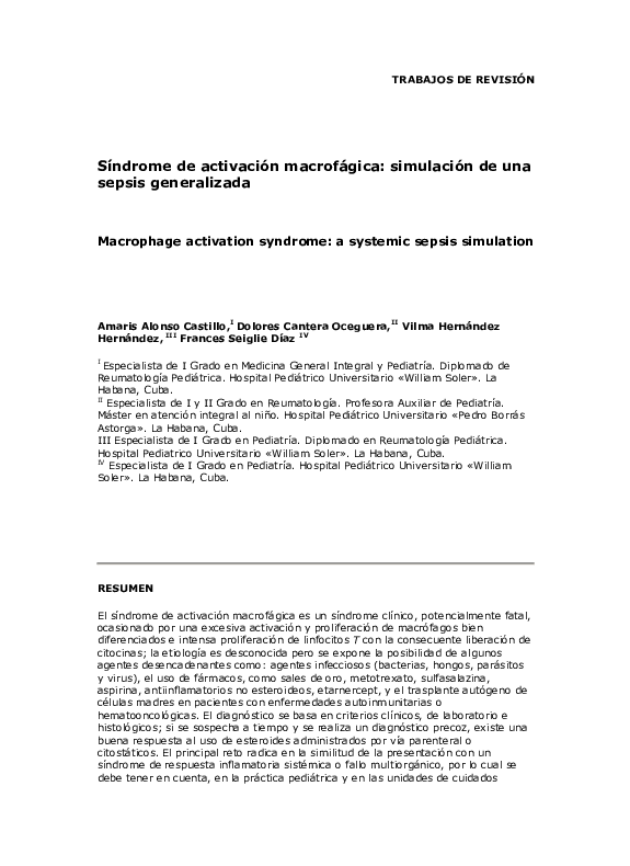 (PDF) Síndrome de activación macrofágica simulación de una sepsis