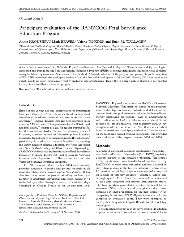 (PDF) Participant evaluation of the RANZCOG Fetal Surveillance ...