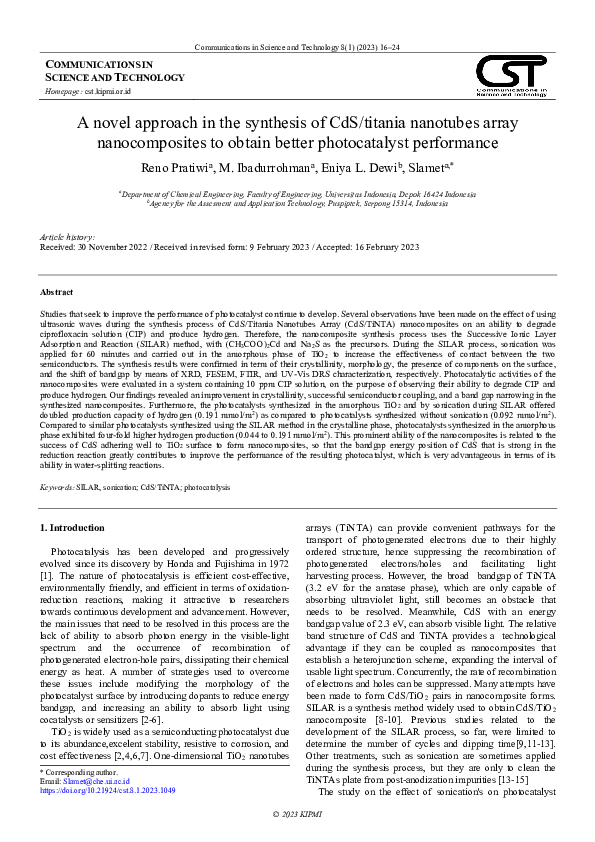(PDF) A novel approach in the synthesis of CdS/titania nanotubes array ...