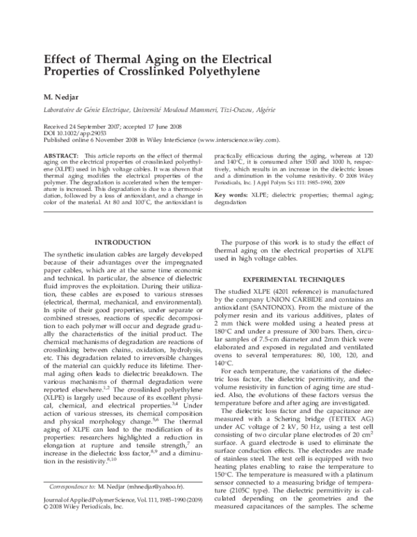 (PDF) Effect of thermal aging on the electrical properties of ...