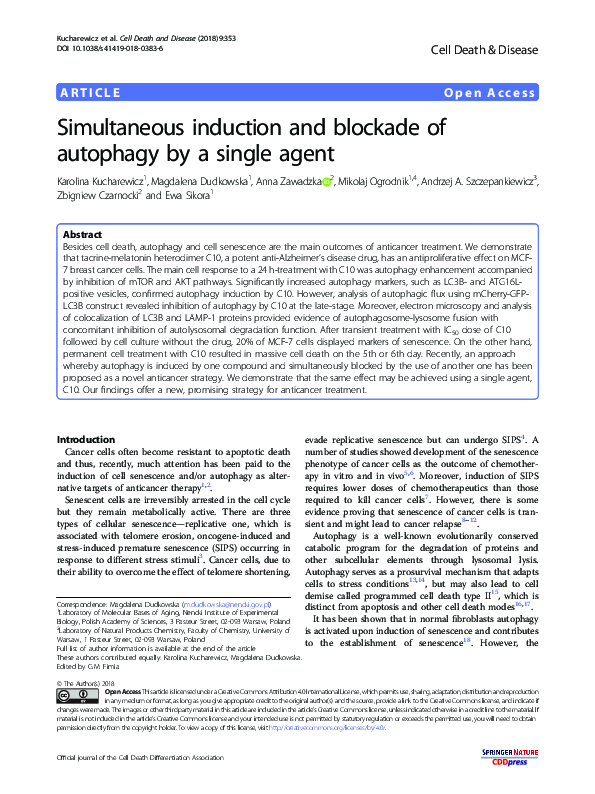 (PDF) Simultaneous induction and blockade of autophagy by a single agent