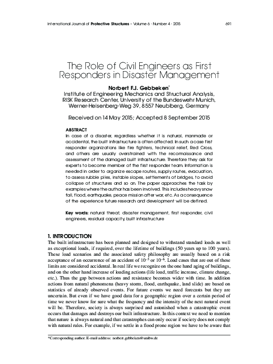 (PDF) The Role of Civil Engineers as First Responders in Disaster ...