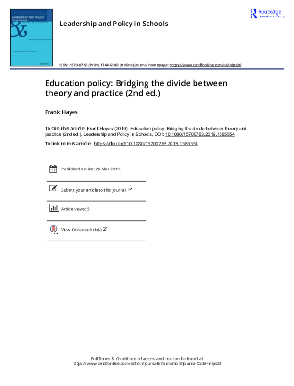 (PDF) Education Policy: Bridging the Divide Between Theory and Practice