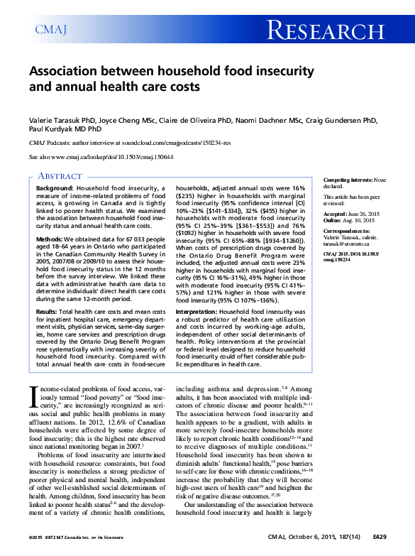 (PDF) Association between household food insecurity and nutritional ...