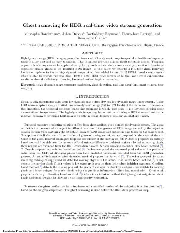 (PDF) Ghost removing for HDR real-time video stream generation
