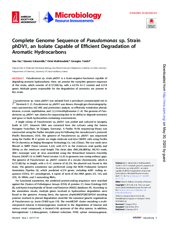 (PDF) Complete Genome Sequence of Pseudomonas sp. Strain phDV1, an ...