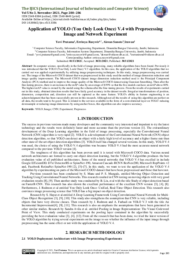 (PDF) Application of YOLO (You Only Look Once) V.4 with Preprocessing ...