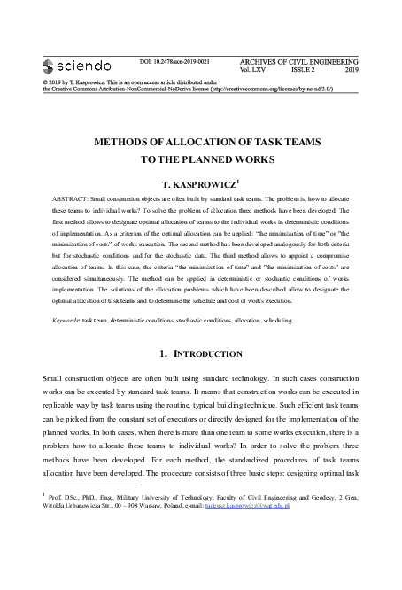 (PDF) Methods of Allocation of Task Teams to the Planned Works
