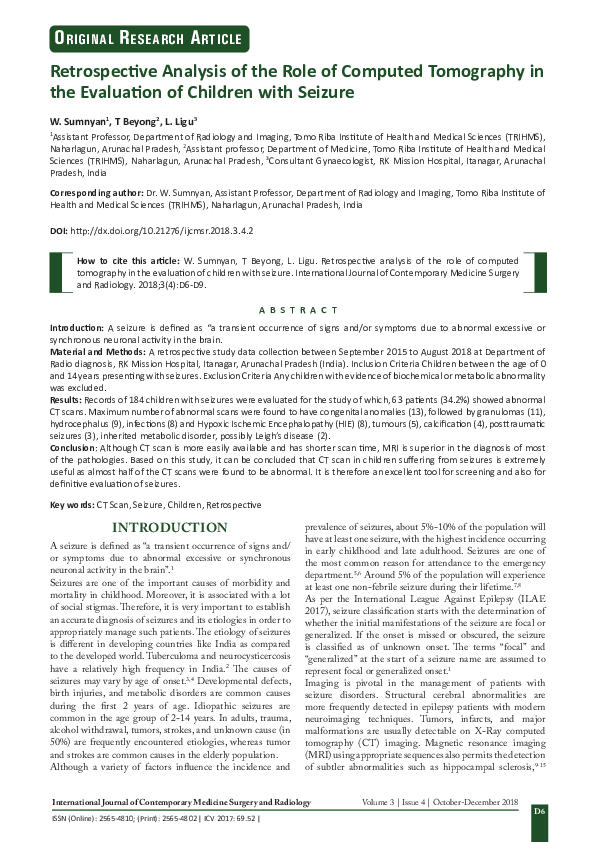 (PDF) Retrospective Analysis of the Role of Computed Tomography in the ...
