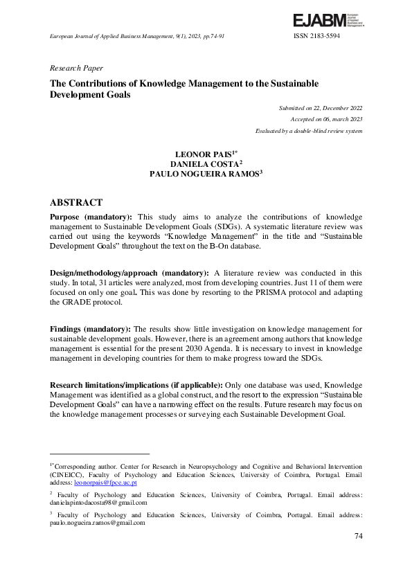 (PDF) The Contributions of Knowledge Management to the Sustainable ...