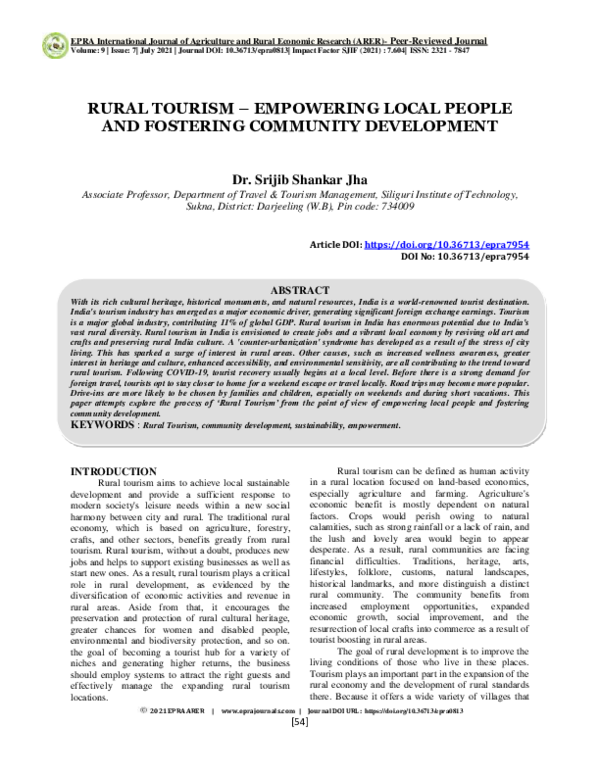 (PDF) Rural Tourism – Empowering Local People and Fostering Community ...