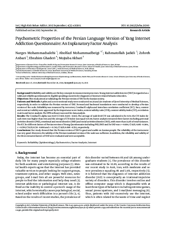 (PDF) Psychometric Properties of the Persian Language Version of Yang ...