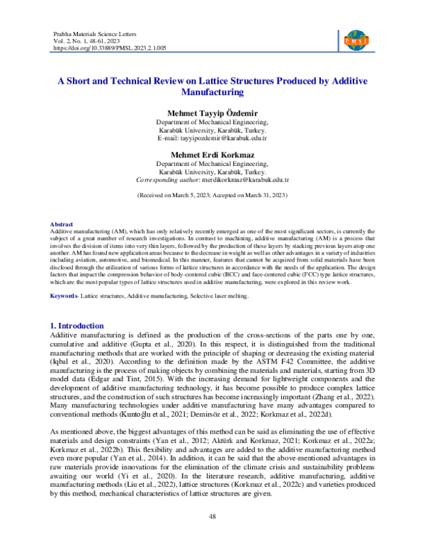 (PDF) A Short and Technical Review on Lattice Structures Produced by ...