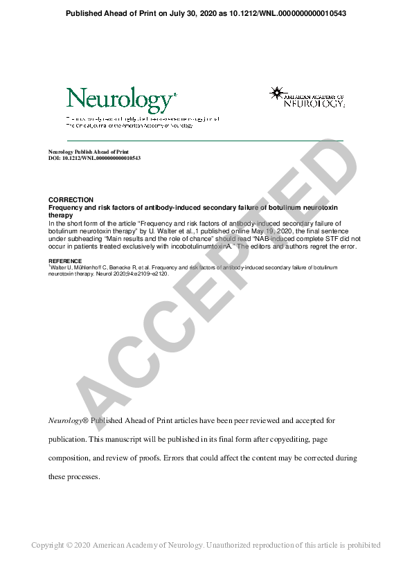Frequency and risk factors of antibody-induced secondary failure of botulinum neurotoxin therapy