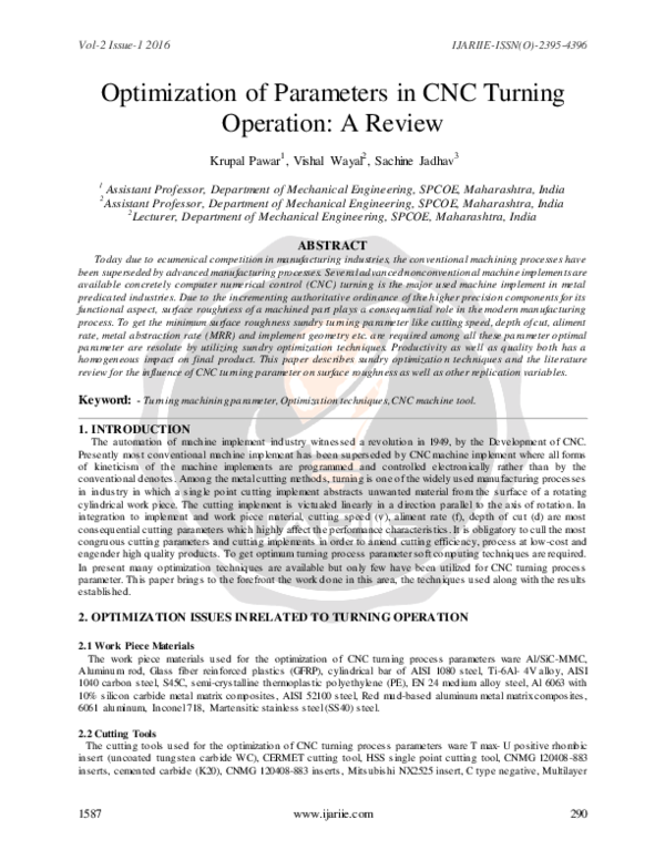 (PDF) Optimization of Parameters in CNC Turning Operation: A Review