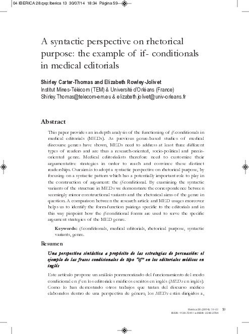 (PDF) A syntactic perspective on rhetorical purpose The example of if ...