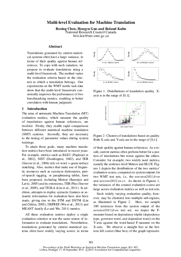 (PDF) Multi-level Evaluation for Machine Translation