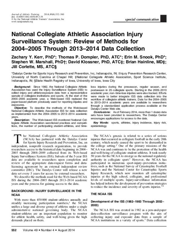 (PDF) National Collegiate Athletic Association Injury Surveillance ...
