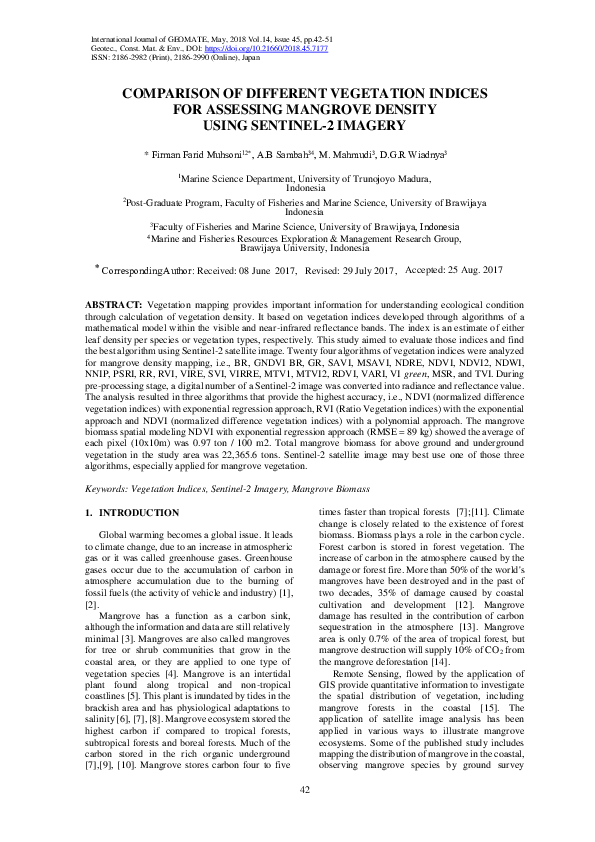 (PDF) Comparison of Different Vegetation Indices for Assessing Mangrove ...