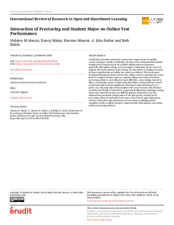 (PDF) Interaction of Proctoring and Student Major on Online Test ...