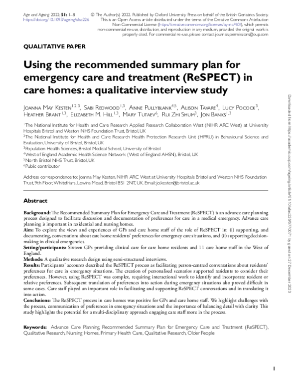 (PDF) Using the recommended summary plan for emergency care and ...