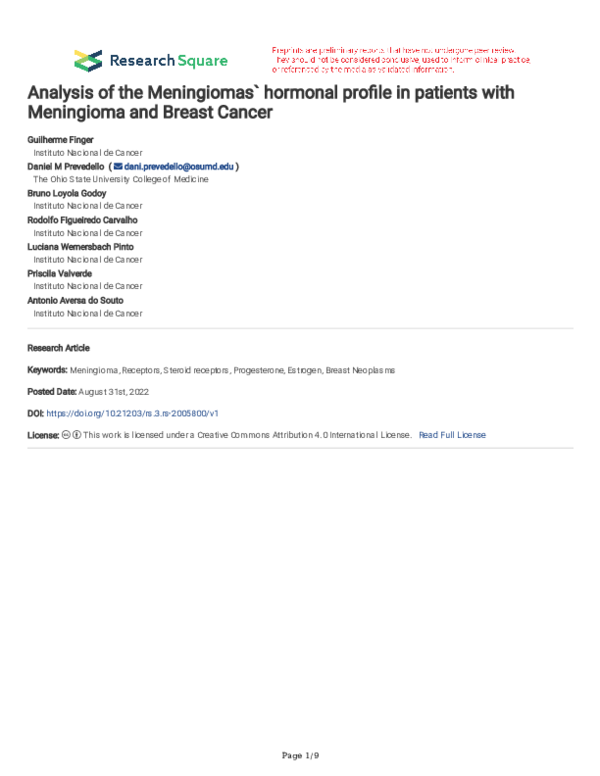 Analysis of the Meningiomas` hormonal profile in patients with Meningioma and Breast Cancer