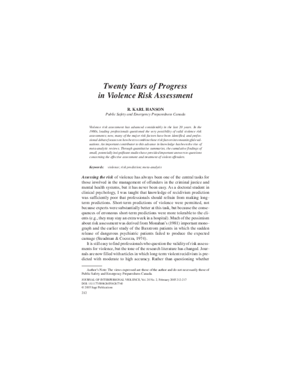 (PDF) Twenty Years of Progress in Violence Risk Assessment