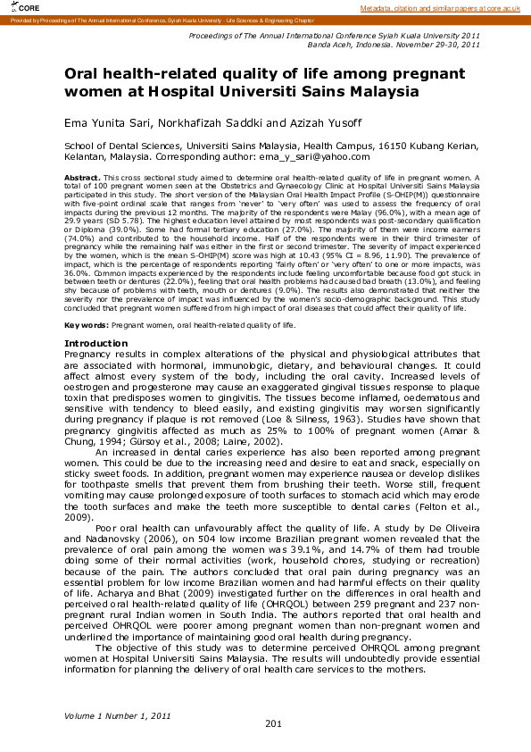 (PDF) Oral health-related quality of life among pregnant women at ...
