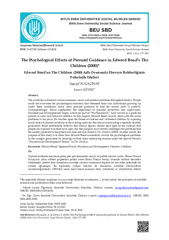 (PDF) The Psychological Effects of Parental Guidance in Edward Bond’s ...