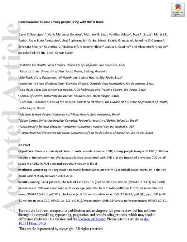 (PDF) Cardiovascular disease among people living with HIV in Brazil