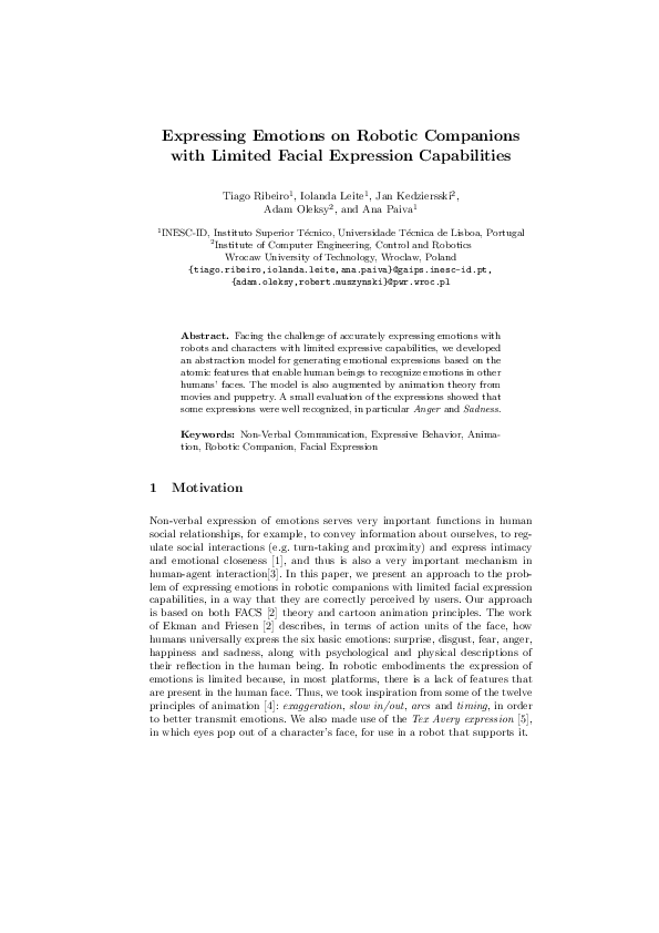 (PDF) Expressing Emotions on Robotic Companions with Limited Facial ...
