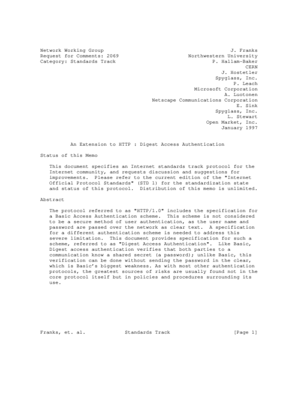 (PDF) An Extension to HTTP : Digest Access Authentication