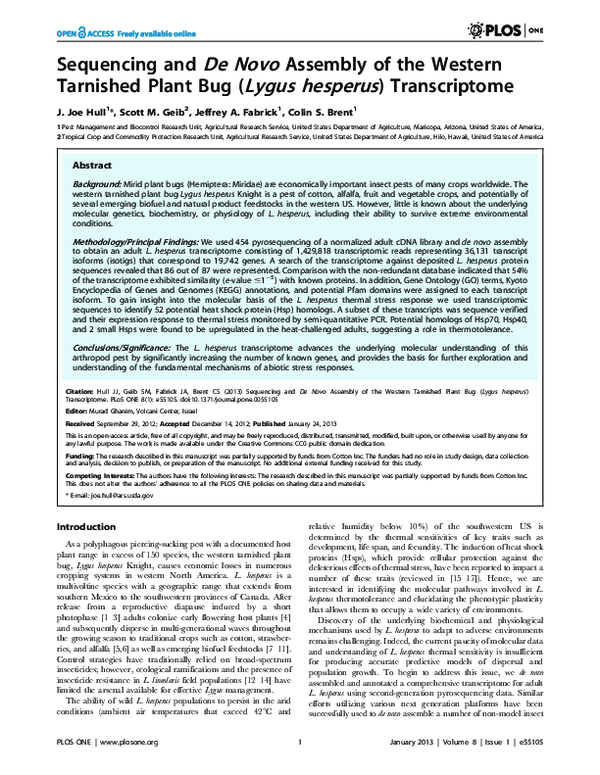 (PDF) Sequencing and De Novo Assembly of the Western Tarnished Plant ...