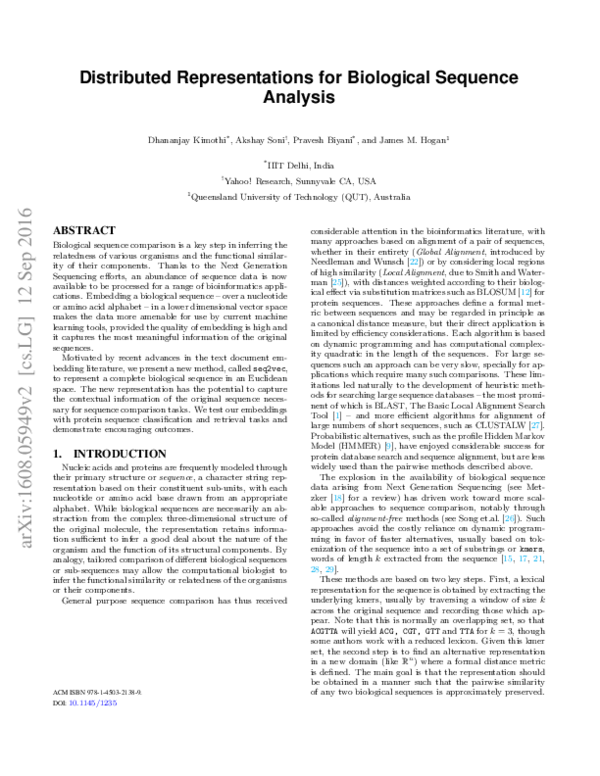 (PDF) Distributed Representations for Biological Sequence Analysis