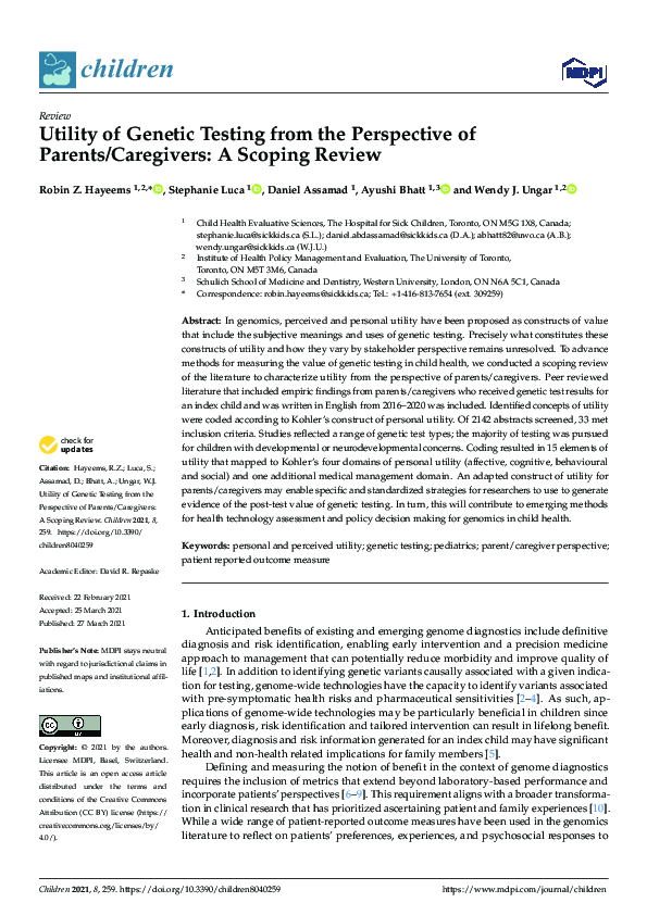 (PDF) Utility of Genetic Testing from the Perspective of Parents ...