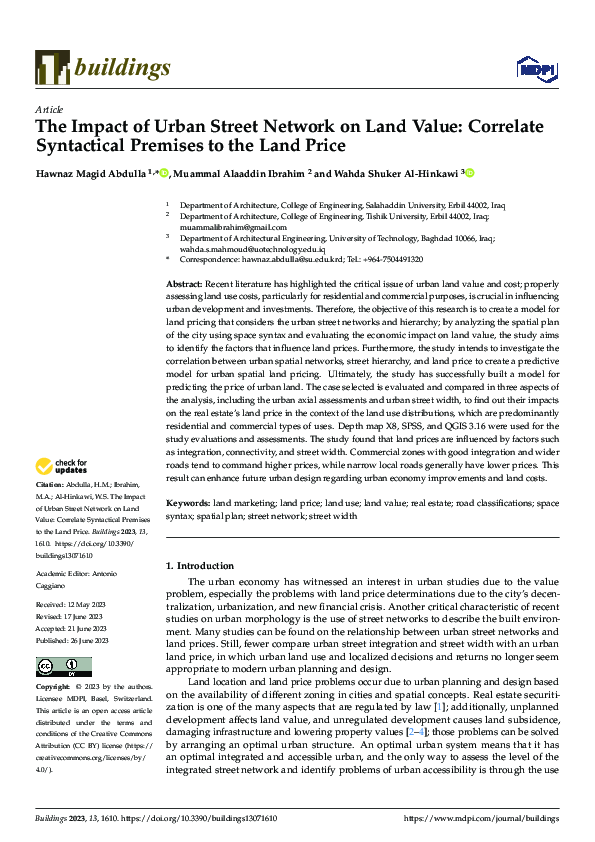 (PDF) The Impact of Urban Street Network on Land Value: Correlate ...