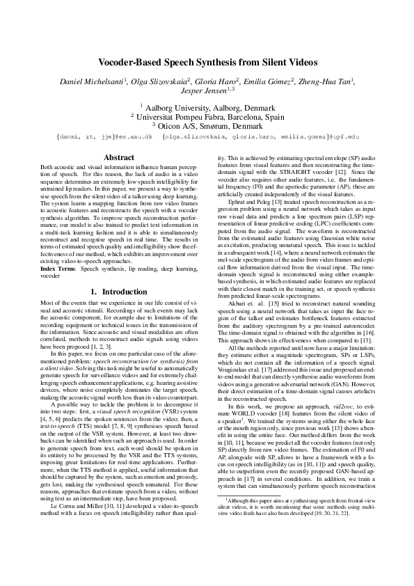 (PDF) Vocoder-Based Speech Synthesis from Silent Videos