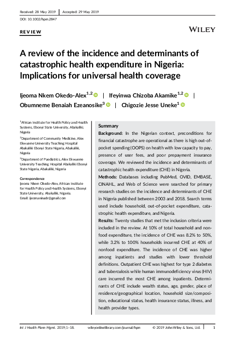 (PDF) A review of the incidence and determinants of catastrophic health ...