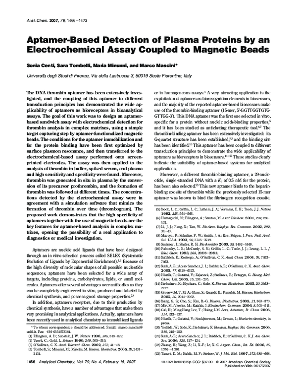 (PDF) Aptamer-Based Detection of Plasma Proteins by an Electrochemical ...