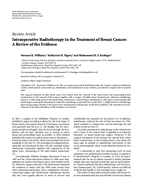 (PDF) Intraoperative Radiotherapy in the Treatment of Breast Cancer: A ...