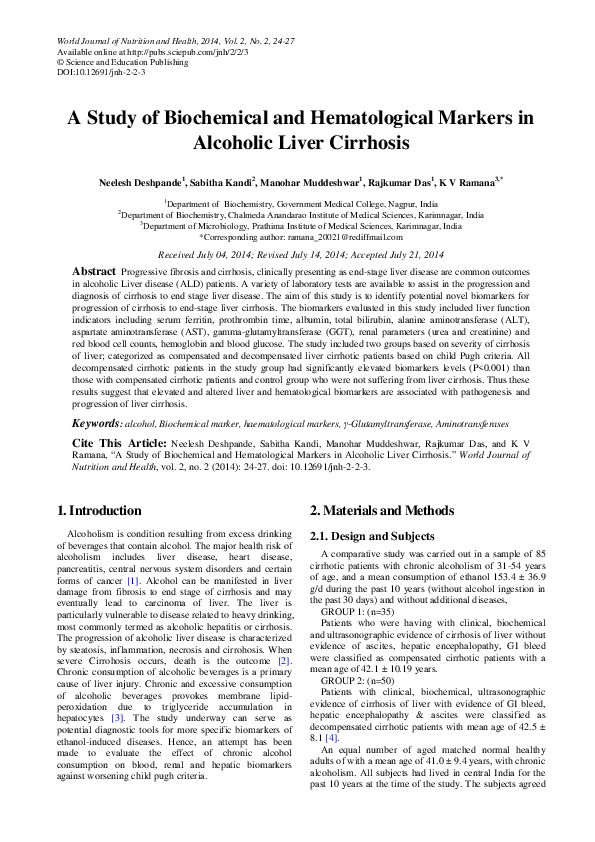 (PDF) A Study of Biochemical and Hematological Markers in Alcoholic ...