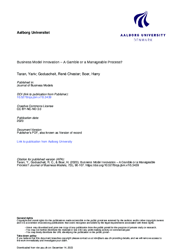 (PDF) Business Model Innovation – A Gamble or a Manageable Process?