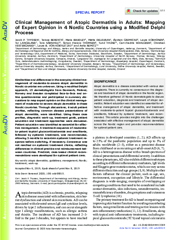 (PDF) Clinical Management of Atopic Dermatitis in Adults: Mapping of ...