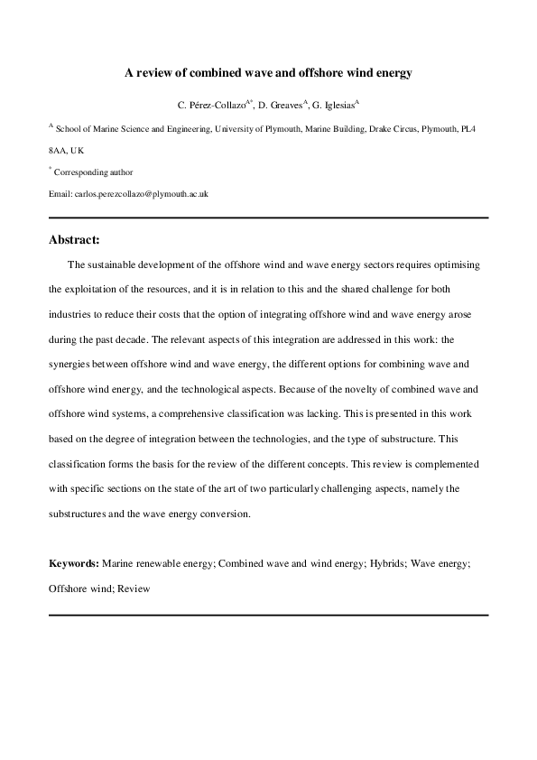 (PDF) A review of combined wave and offshore wind energy