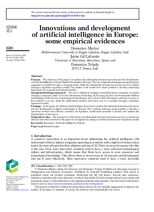 (PDF) Innovations and development of artificial intelligence in Europe ...