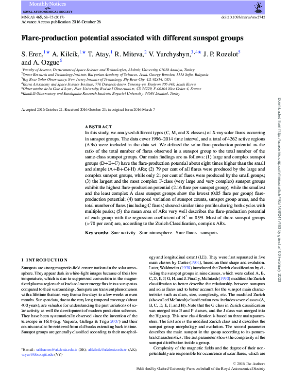 (PDF) Flare-production potential associated with different sunspot groups