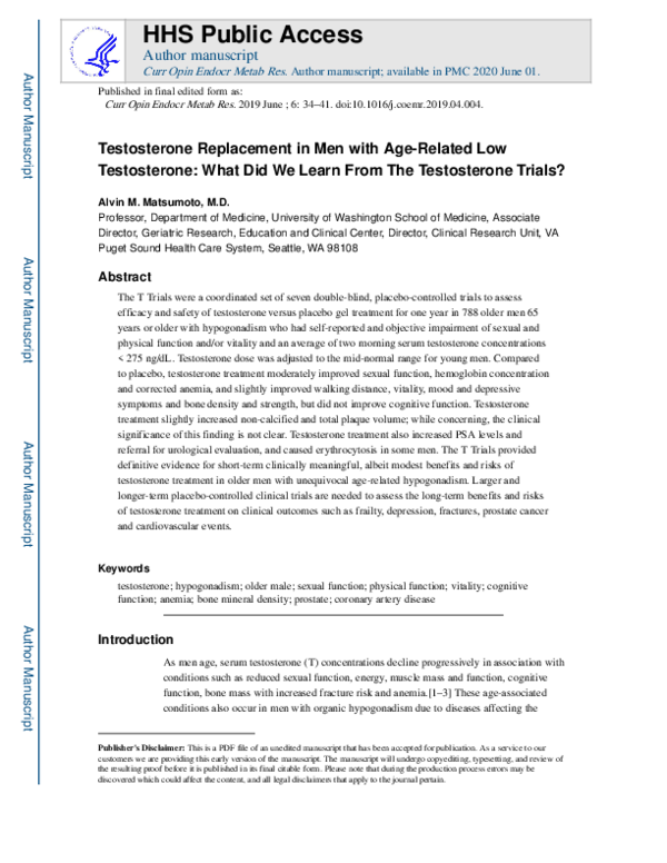 (PDF) Testosterone replacement in men with age-related low testosterone ...