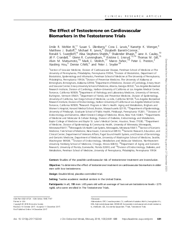 (PDF) The Effect of Testosterone on Cardiovascular Biomarkers in the ...