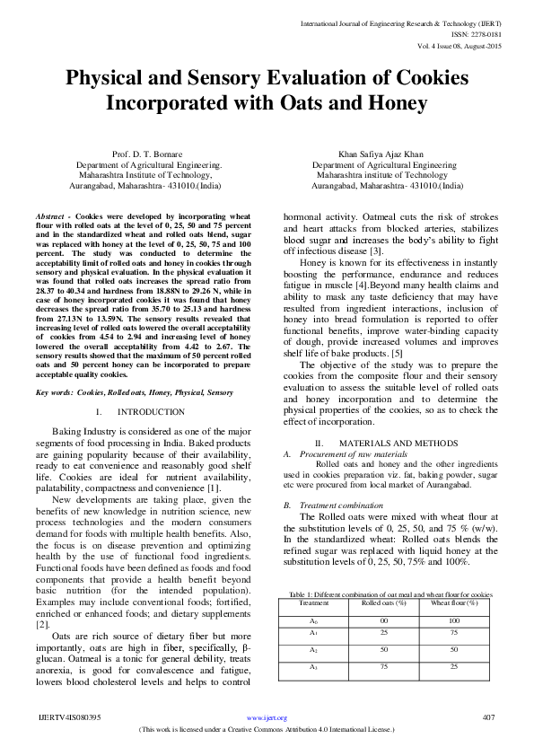 (PDF) Physical and Sensory Evaluation of Cookies Incorporated with Oats ...