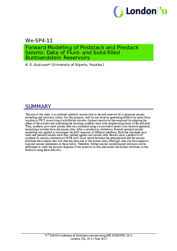 (PDF) Forward Modelling of Poststack and Prestack Seismic Data of Fluid ...